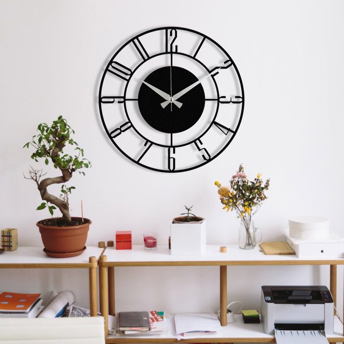 Wallity Enzoclock - S011 Reloj de Pared Decorativo de Metal Negro